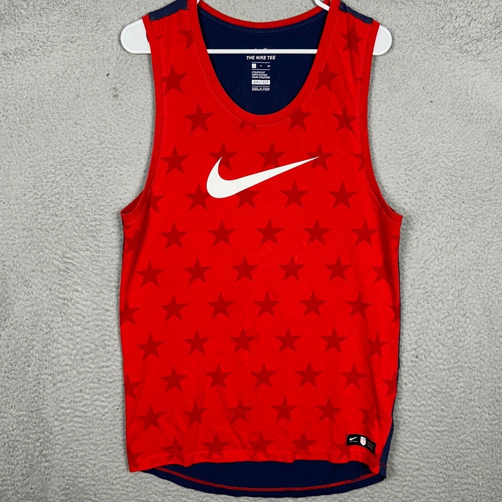 USA Nike Tank Top Mens Small Red Blue Stars Dri-FIT Soccer Training Athletic EUC